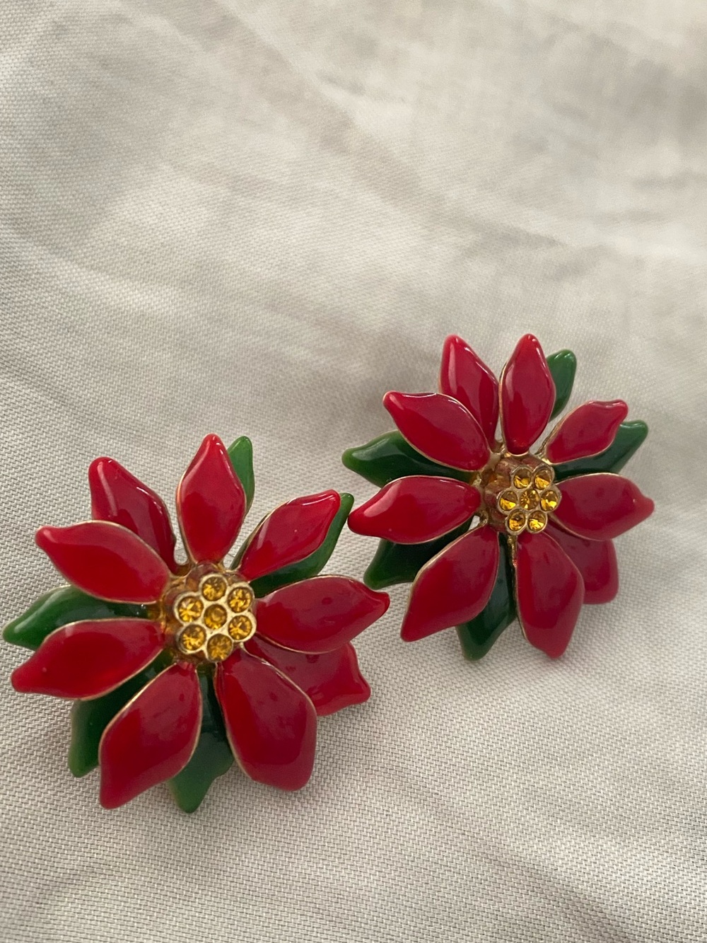 Red Poinsettia Flower Stud Earrings - Festive Holiday Jewelry